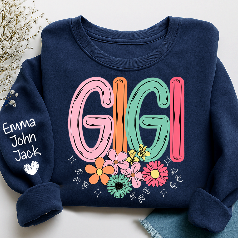Personalized Floral Grandma Bundle, Custom Grandma Gigi T Shirt, Cute Colorful Flowers Gift for Women