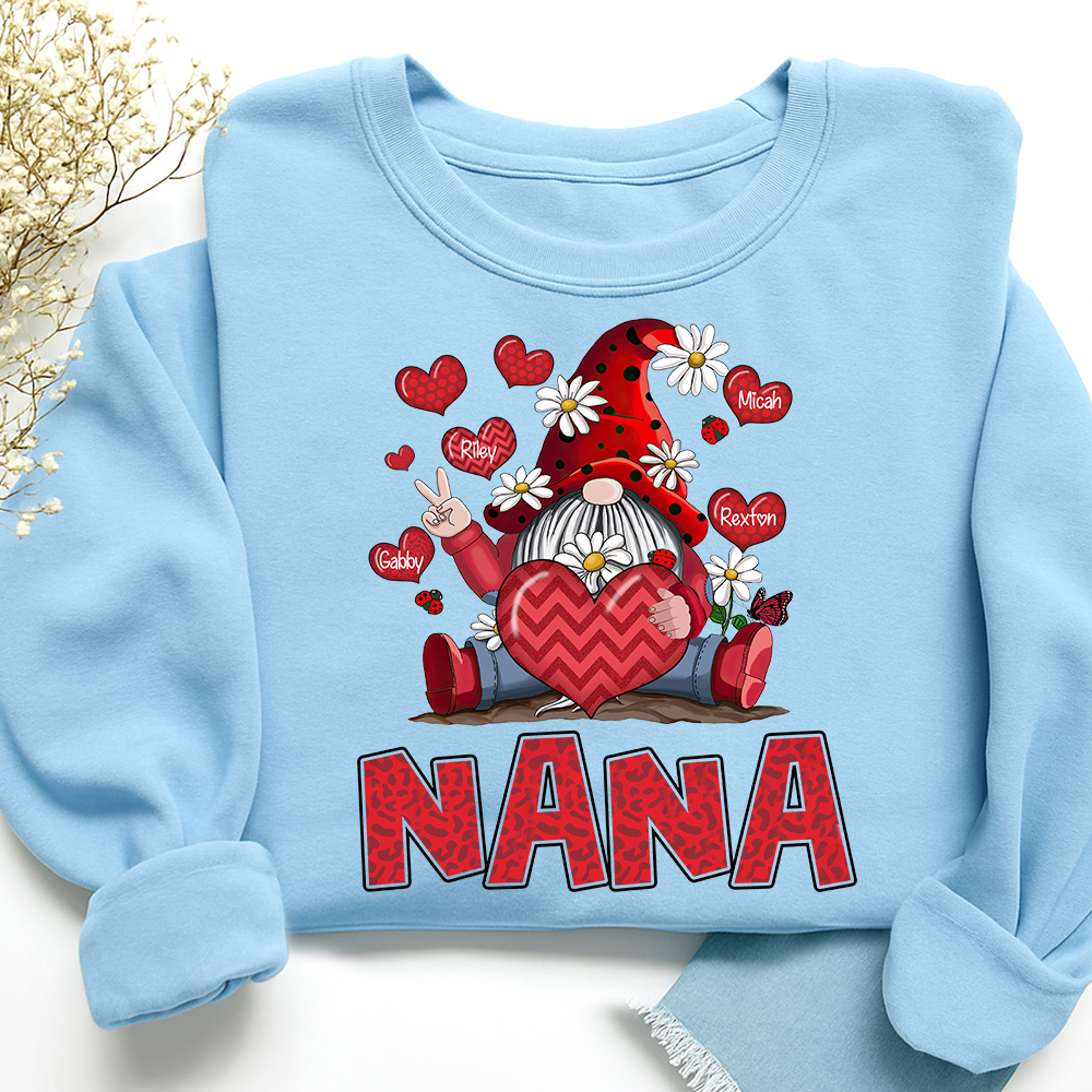 Nana Valentine Sweatshirt with Gnome Heart Design, Cute Family Love Crewneck
