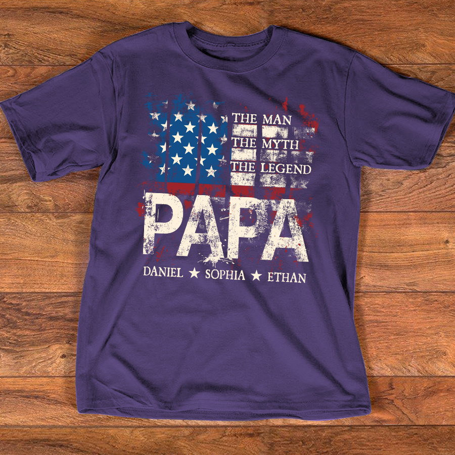 Papa American Flag Shirt Personalized Grandchildren Names The Man The Myth The Legend Fathers Day Gift