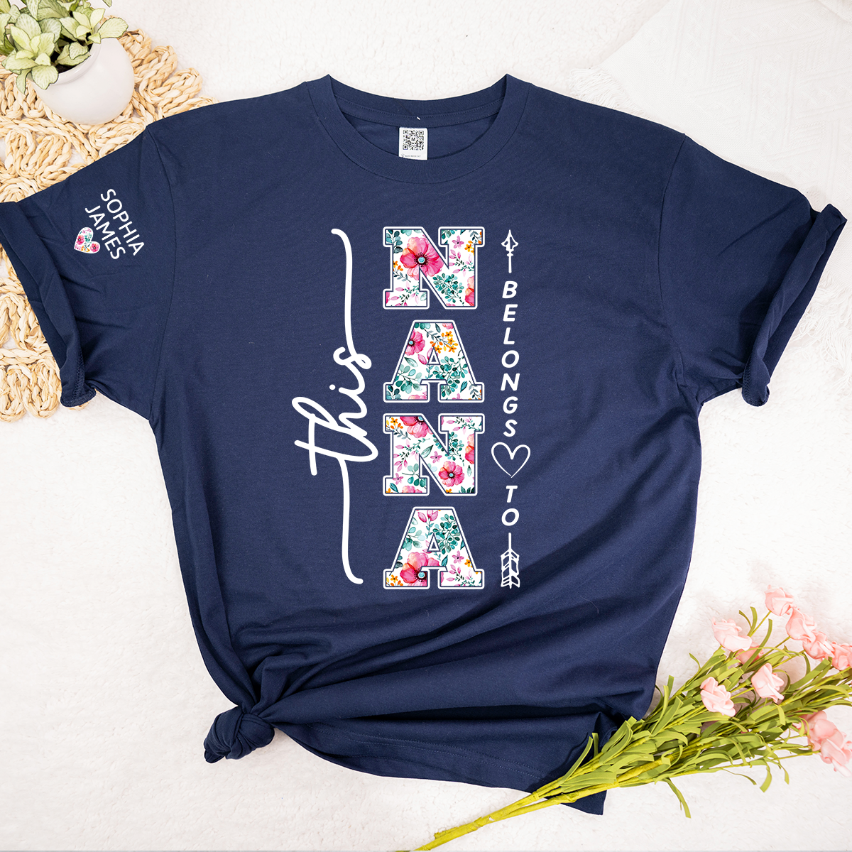 Custom This Nana Belongs To T-Shirt, Floral Nana Shirt with Grandchildren Names, Family Gift Idea
