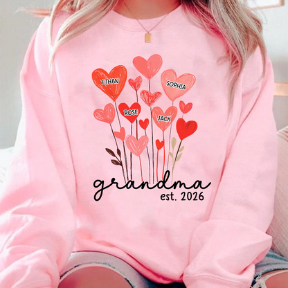 Personalized Grandma Sweatshirt, custom Heart For Gift Grandma And Kids