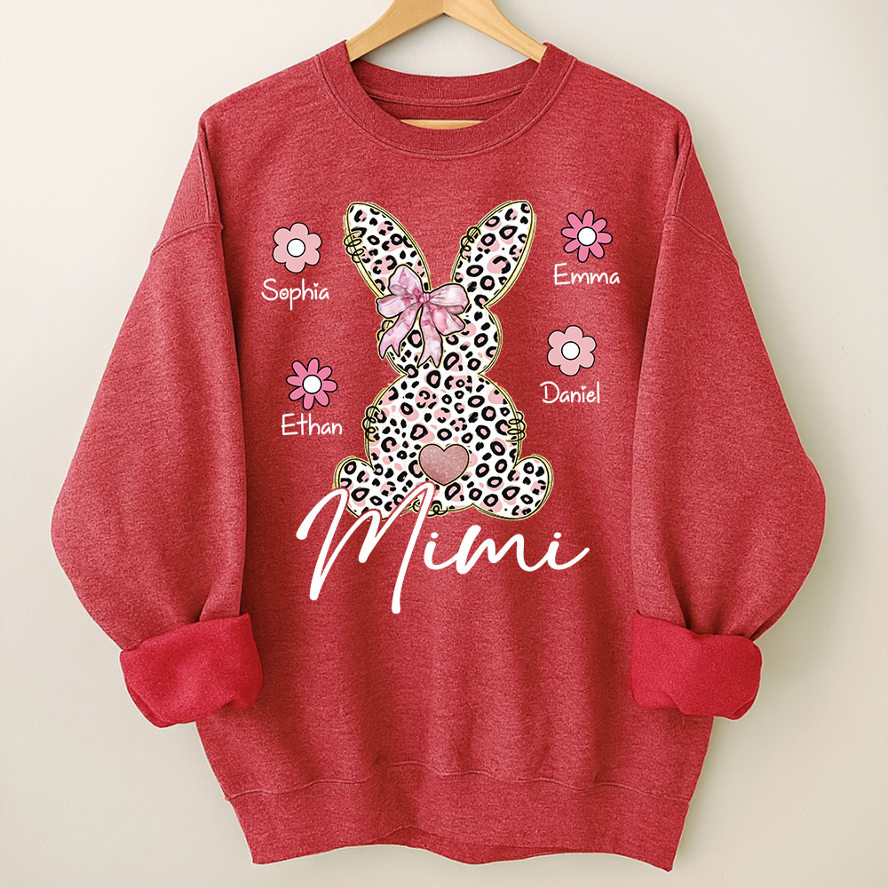 Personalized Nana Bunny Sweatshirt With Kids Names, Easter Gift For Nana
