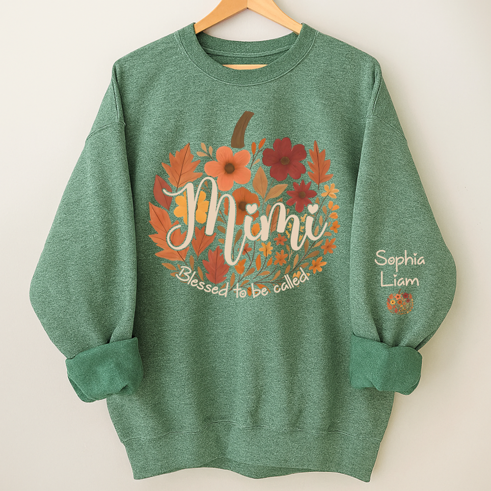 Custom Mimi Fall Sweatshirt with Kids Names, Floral Pumpkin Grandma Shirt, Blessed to be Called Mimi Autumn Gift