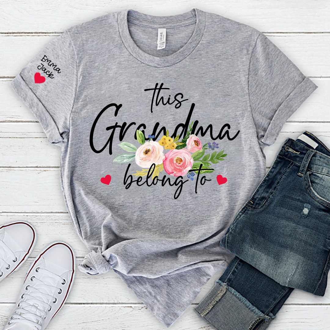 This Grandma Belongs to Shirt, Personalized Grandma T-Shirt with Custom Kids Names and Floral Design