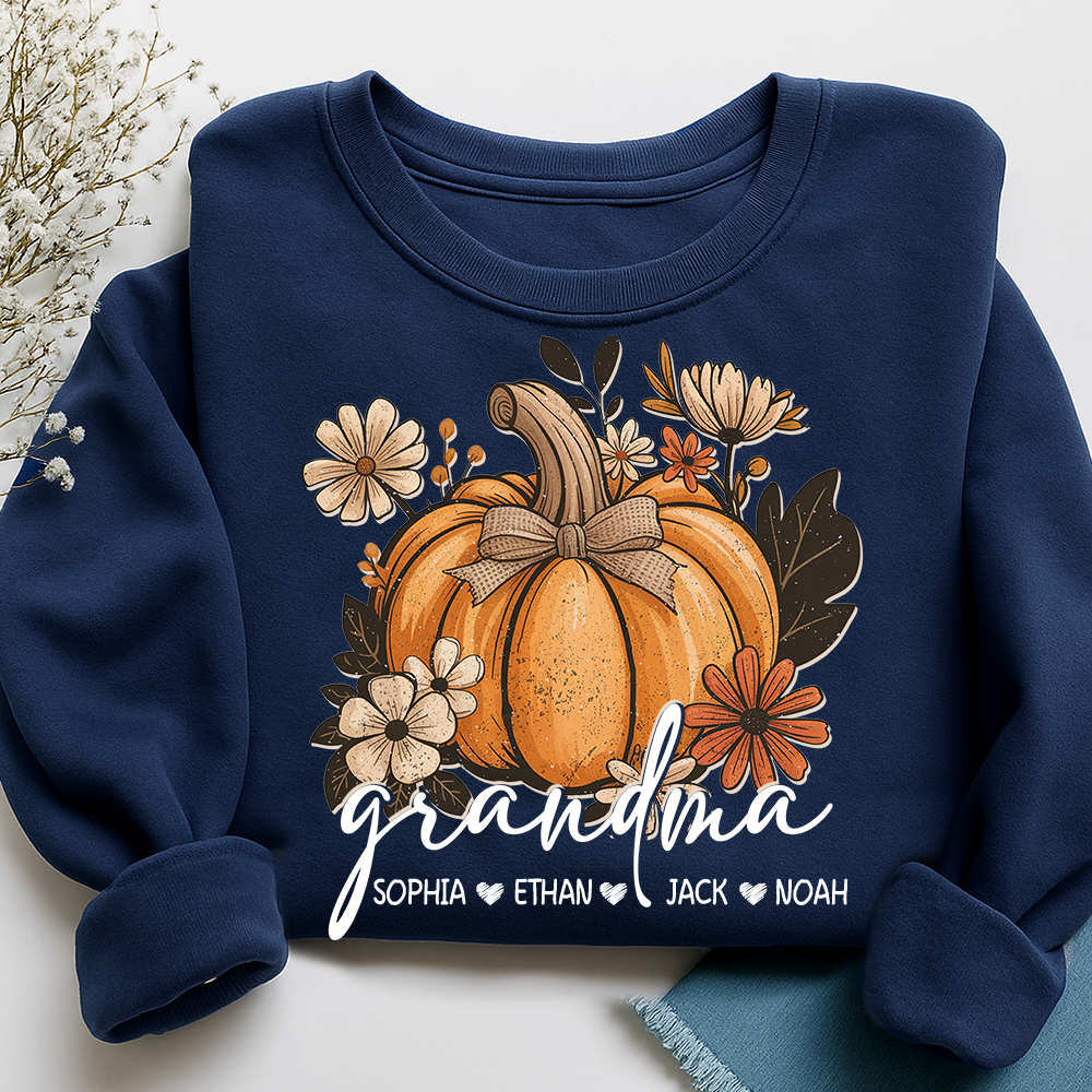 Personalized Grandma Pumpkin Sweatshirt, Custom Fall Shirt with Grandkids Names