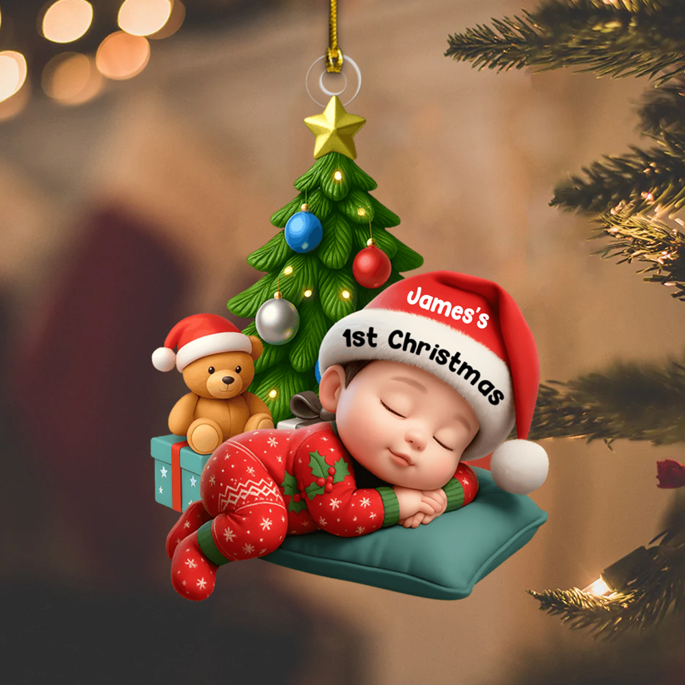 Personalized Baby’s First Christmas Ornament 2025 – Custom Name Sleeping Baby Ornament, Keepsake Gift for New Parents Ornament