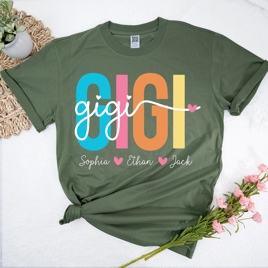 Personalized Gigi Shirt with Grandkids Names, Colorful GIGI Graphic Tee, Custom Grandma T Shirt, Family Gift for Gigi from Grandchildren