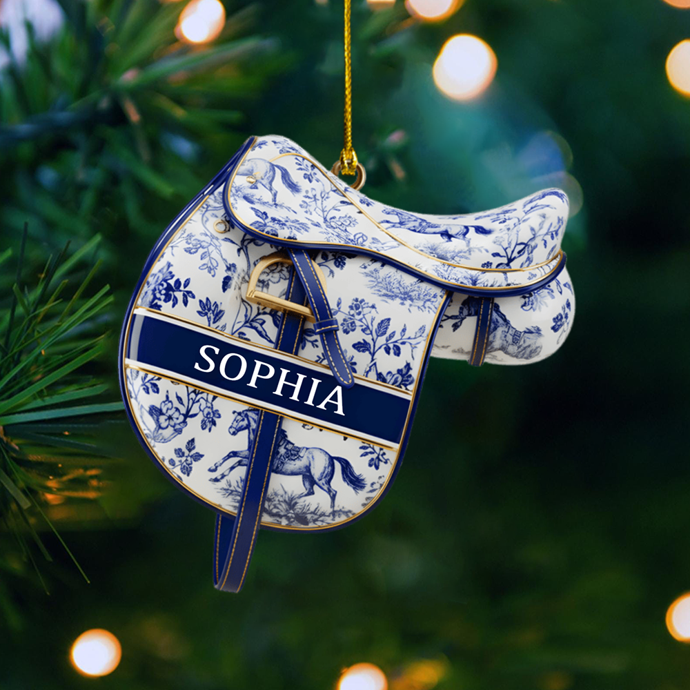 Personalized Horse Saddle Ornament 2025 – Custom Name Equestrian Christmas Decoration, Gift for Horse Lovers and Riders Ornament