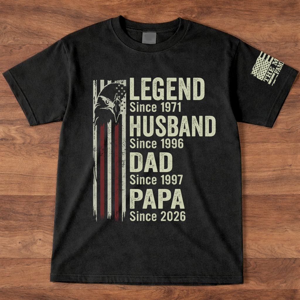 Legend Husband Dad Papa Shirt with American Flag, Personalized Since Year T-Shirt Gift for Men