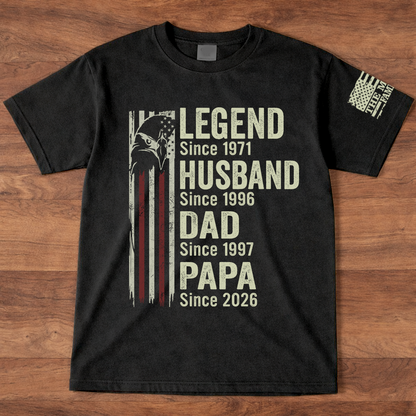 Legend Husband Dad Papa Shirt with American Flag, Personalized Since Year T-Shirt Gift for Men