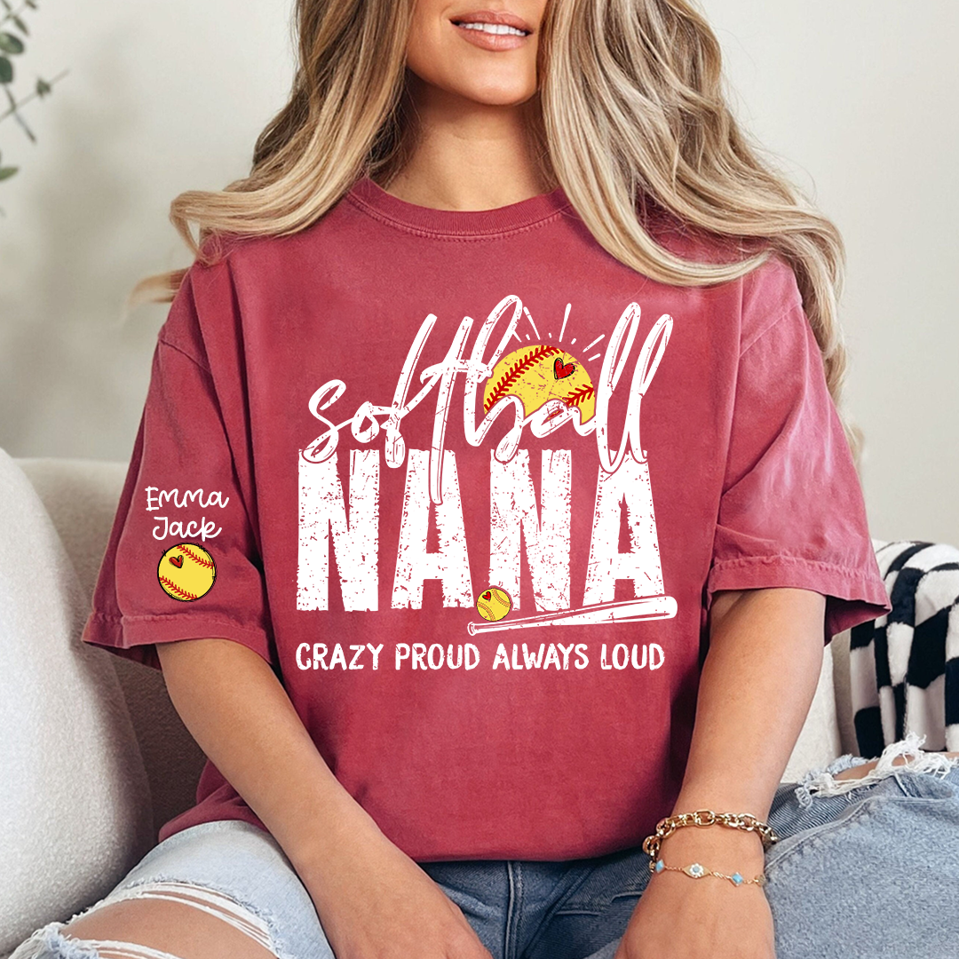 Custom Softball Nana T-Shirt, Personalized Sports Grandma Tee for Game Day