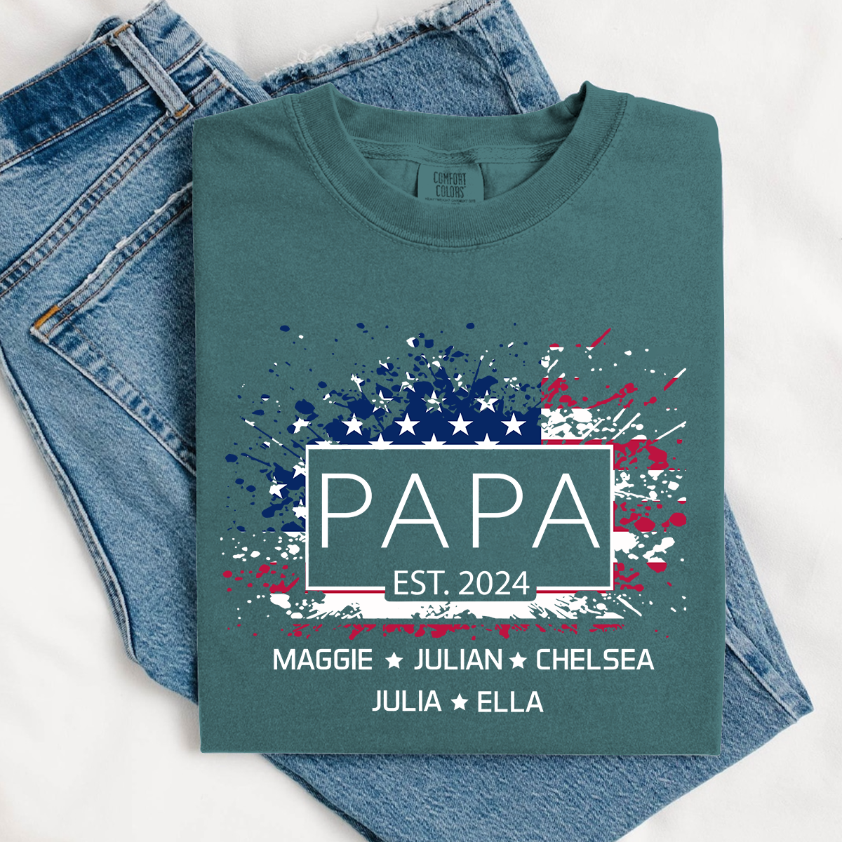 Comfort Colors® Papa Est Flag USA T-Shirt, Fathers Day Gift for Grandpa Shirt