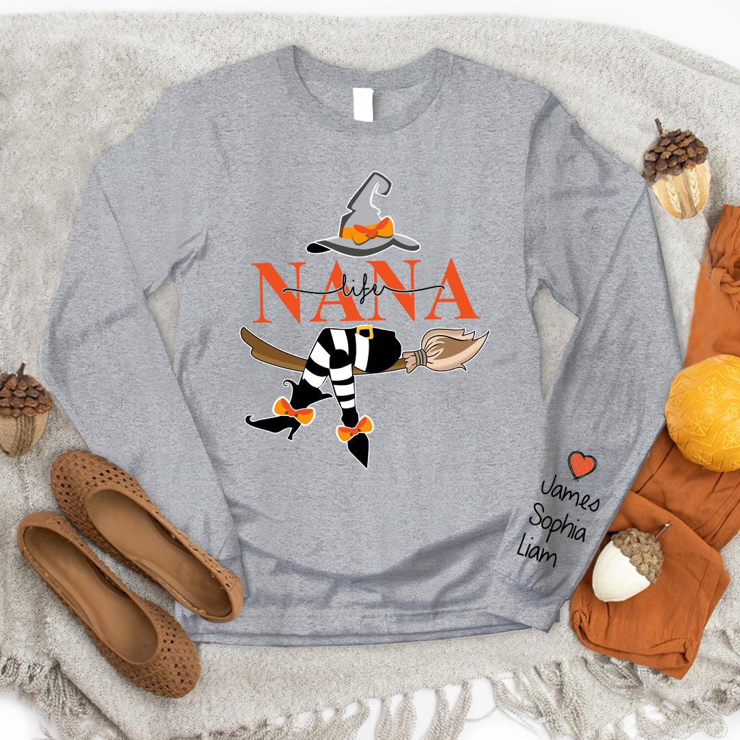 Custom Nana Life Halloween Longsleeve With Kids, Grandma Gift TH Longsleeve