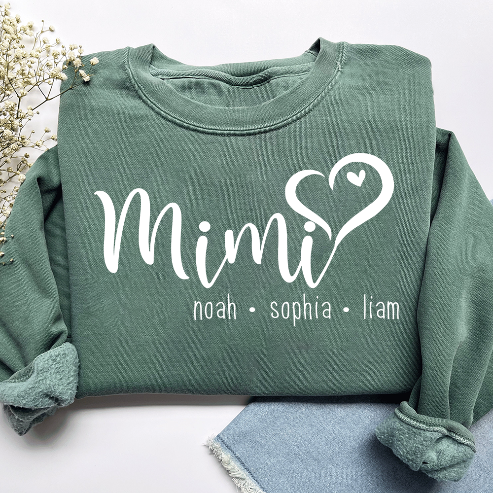 Personalized Mimi Heart Sweatshirt, Gift for Grandma and Kids, Unique Gift for Grandma and Family