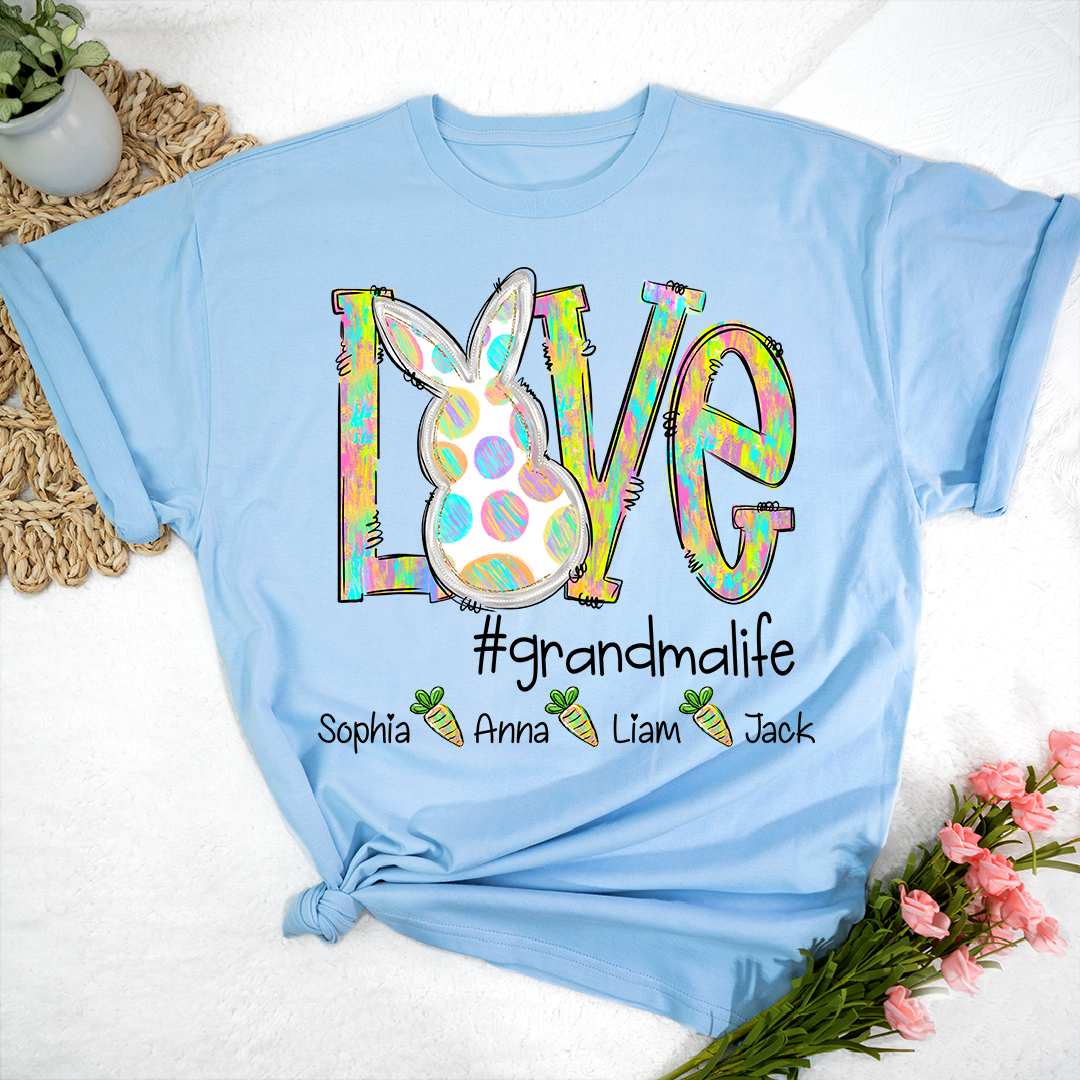 Love Grandma Life Rainbow Easter Egg Bunny And Kids Carrot LTP01