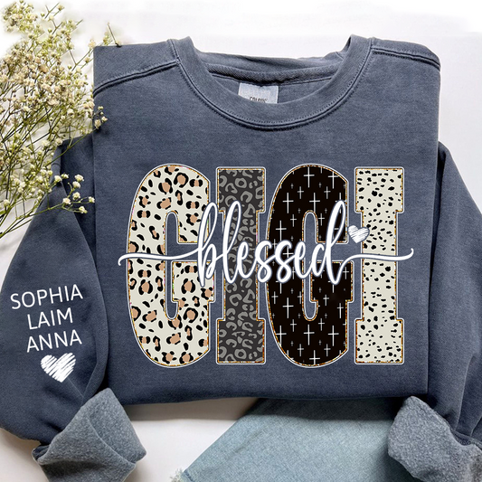 Personalized Blessed Gigi Leopard Sweatshirt – Custom Bible Style Design, Unique Gift for Grandma and Her Grandkids