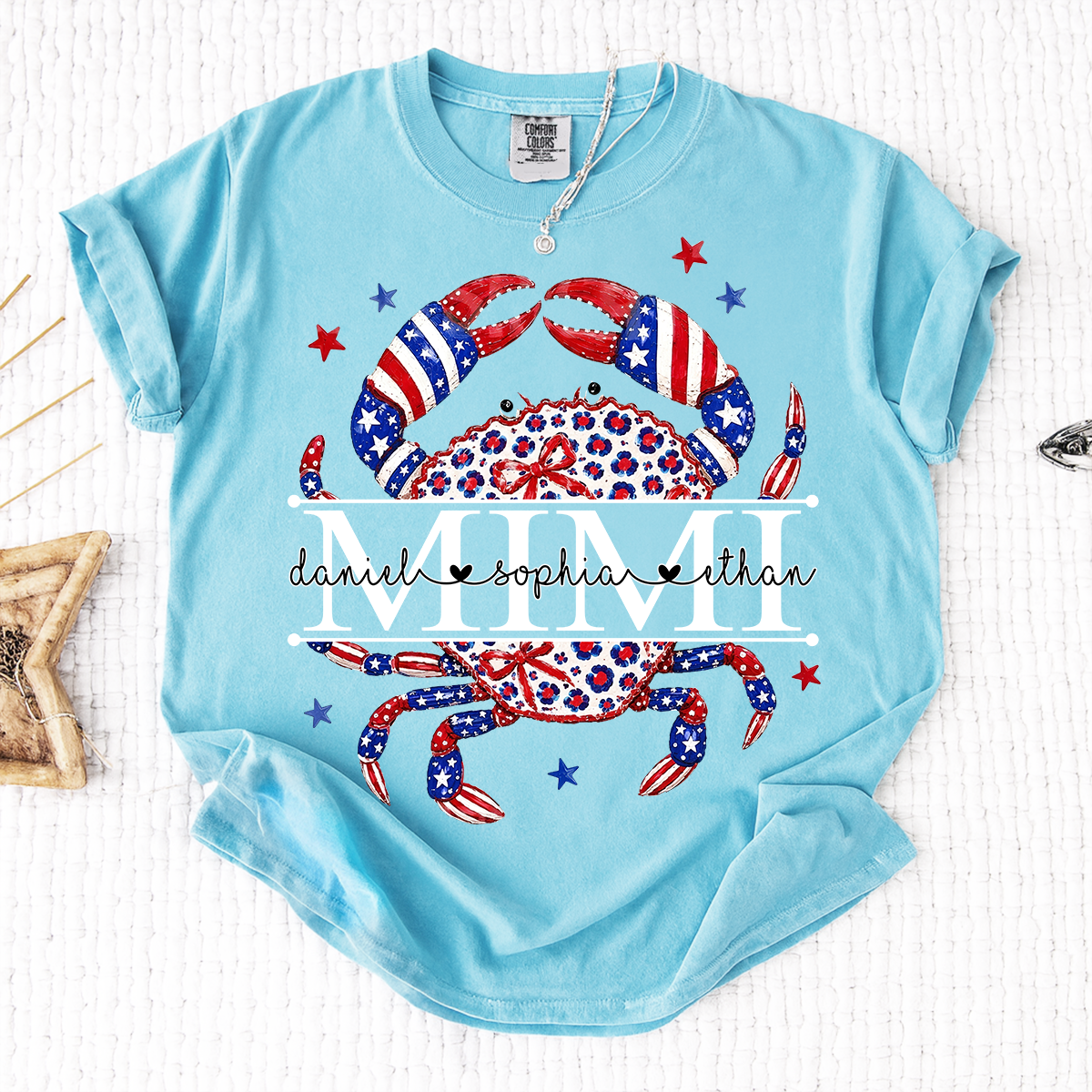 Comfort Colors® Patriotic Mimi Crab Shirt for Grandmother, Personalized 4th of July American Flag Tee