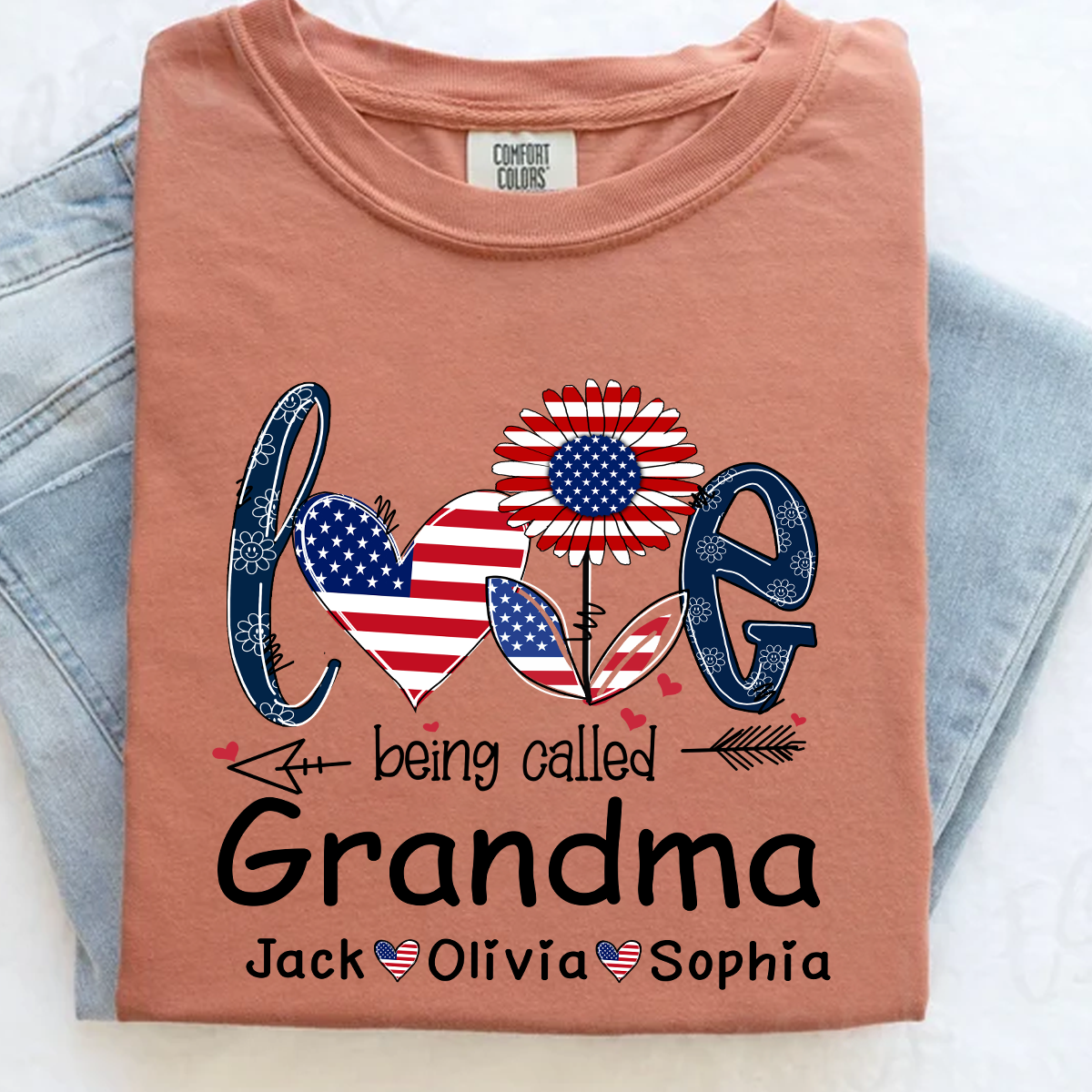 Comfort Colors® I Love Being Grandma With Grandkids Flower USA Shirt, Gift For Grandma T-Shirt