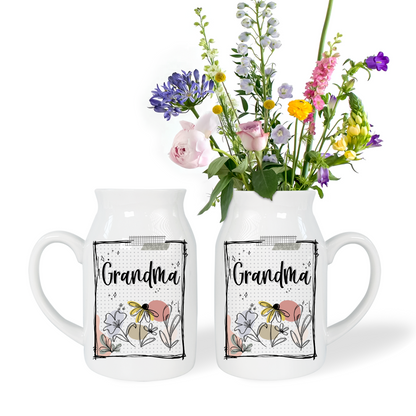 Nana Wildflower Doodles Fashion And Kids Life - Custom Home Decoration Flower Vase According To Family Requirements - Warm Gift For Mother's Day, Ceramic Flower Vase