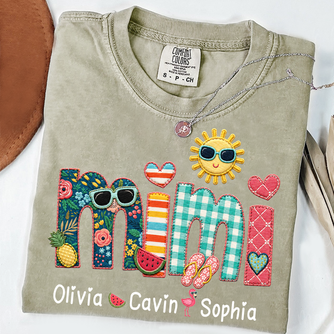 Comfort Colors® Personalized Mimi T-Shirt with Summer Fun Design for Grandma And Kids Family Names Custom Tee