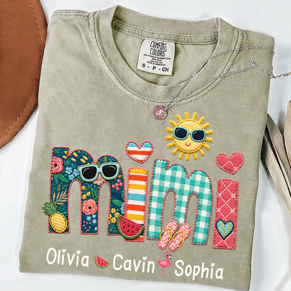 Comfort Colors® Personalized Mimi T-Shirt with Summer Fun Design for Grandma And Kids Family Names Custom Tee