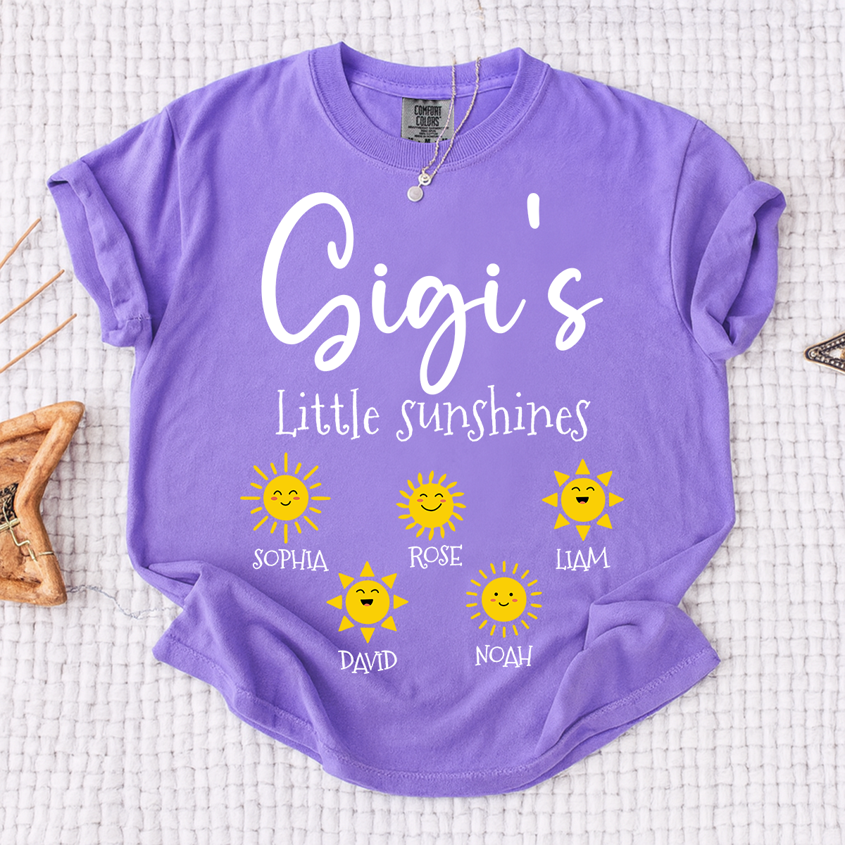 Comfort Colors® Personalized Gigi Shirt with Grandkids Names, Gigi's Little Sunshines Tee, Custom Grandma Shirt, Family Gift from Grandchildren