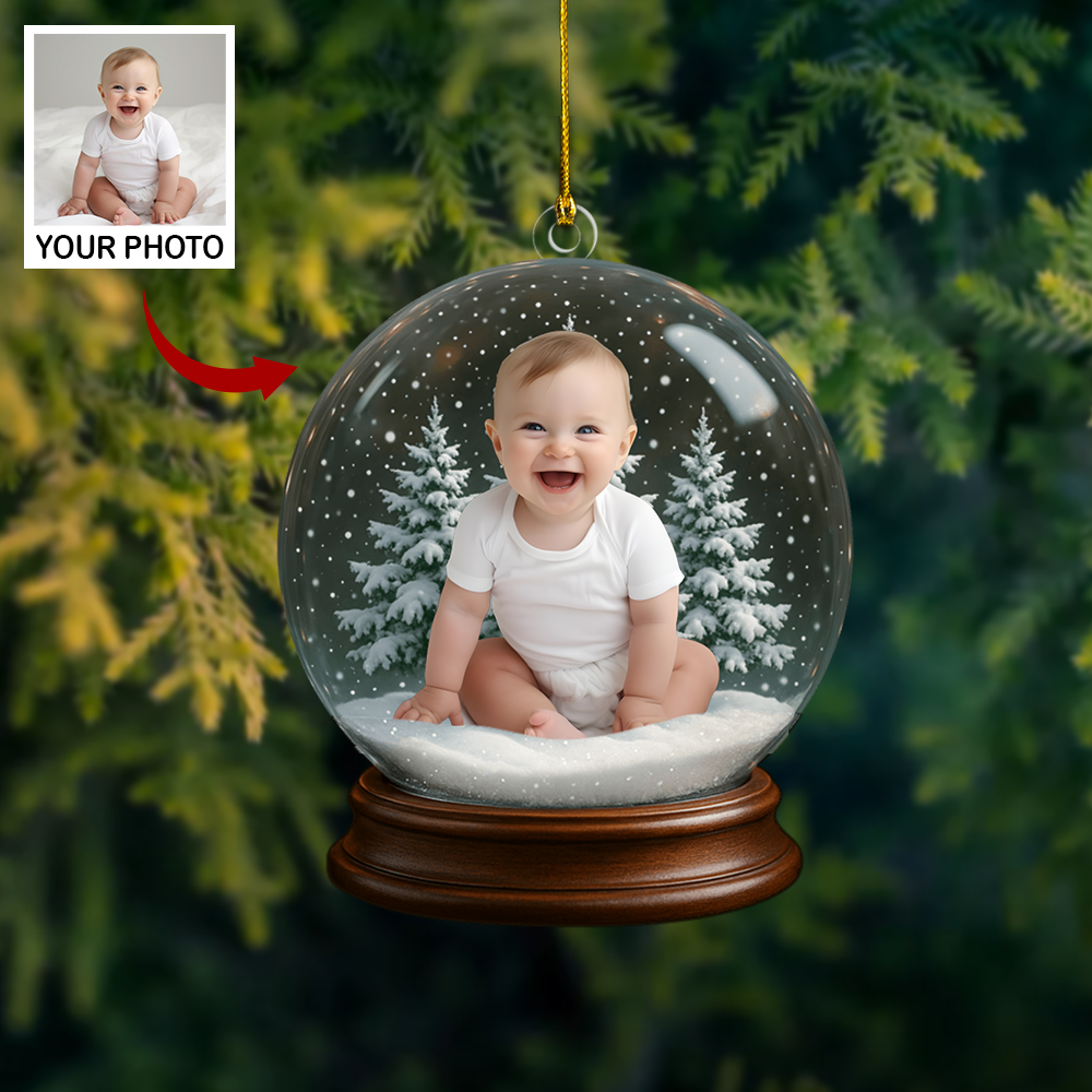 Personalized Baby Photo Snow Globe Ornament 2025 – Custom Name Christmas Ornament for Baby’s First Christmas Keepsake Ornament
