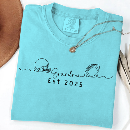 Comfort Colors® Custom Football Helmet and Ball Graphic Tee, Grandma Est. 2025 T-Shirt