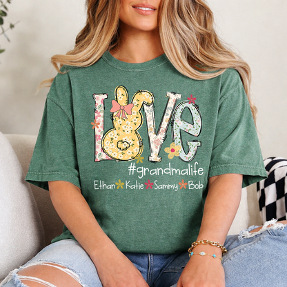 Love Grandma Life T Shirt, Personalized Flower Design with Children Names
