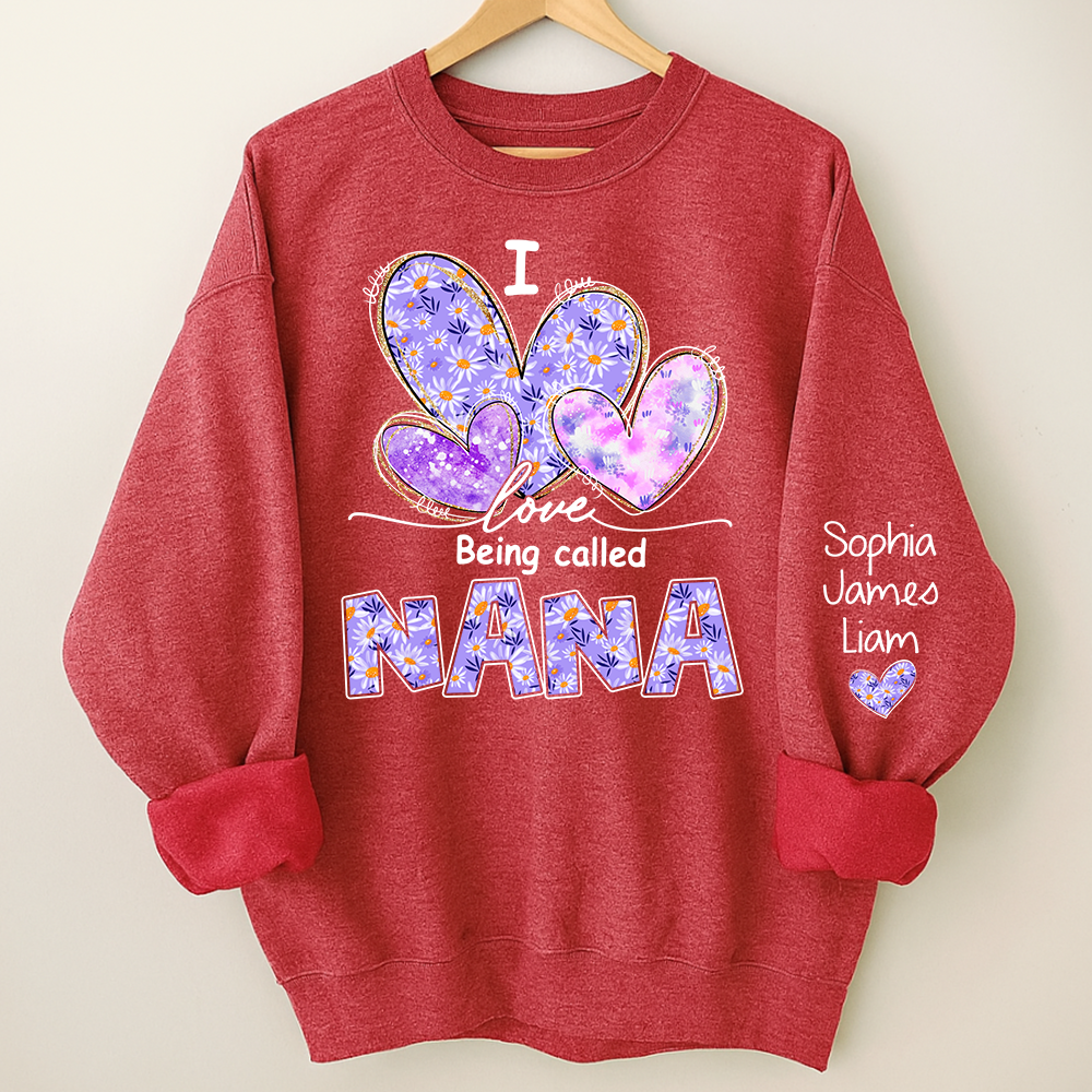 I Love Being Called Nana Purple Sweatshirt – Personalized Nana Shirt With Grandkids Names