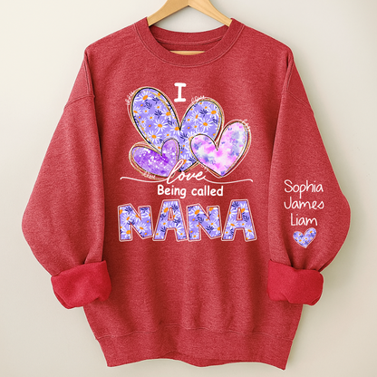 I Love Being Called Nana Purple Sweatshirt – Personalized Nana Shirt With Grandkids Names