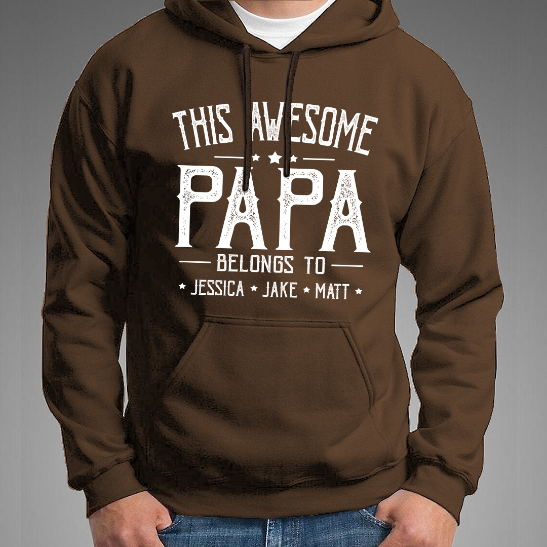 This Awesome Grandpa Belongs To Kids Hoodie, Custom Papa With Kids Names Hoodie, Gift For Hoodie Father Men's