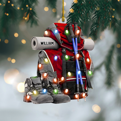 Personalized Hiking Backpack Ornament – Custom Name Trekking Gear Christmas Decoration, Gift for Hikers and Outdoor Lovers Ornament