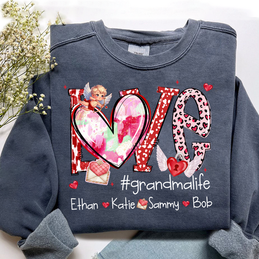 Personalized Love Grandma Life Sweatshirt, Custom Valentine Heart Design