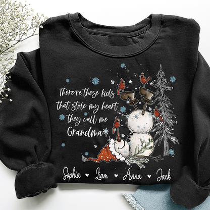 Custom Grandma Snowman Sweatshirt, There’s These Kids That Stole My Heart For Gift Grandma And Kids