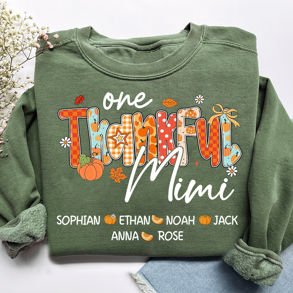 One Thankful Mimi Sweatshirt, Custom Gifts for Grandma and Grandchild Pumkins