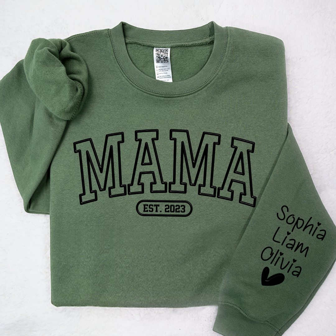 Mama Sweatshirt With Personalized Child's Name Embossed On Sleeve, Mother's Day Gift LTP01