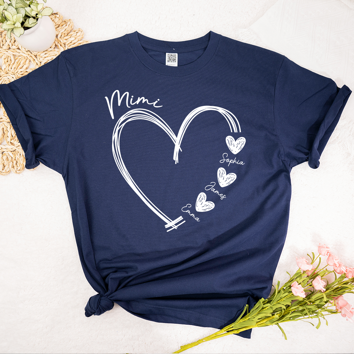 Mimi Shirt with Heart, Custom Grandma T-Shirt, Personalized Family Names Apparel for Mimi