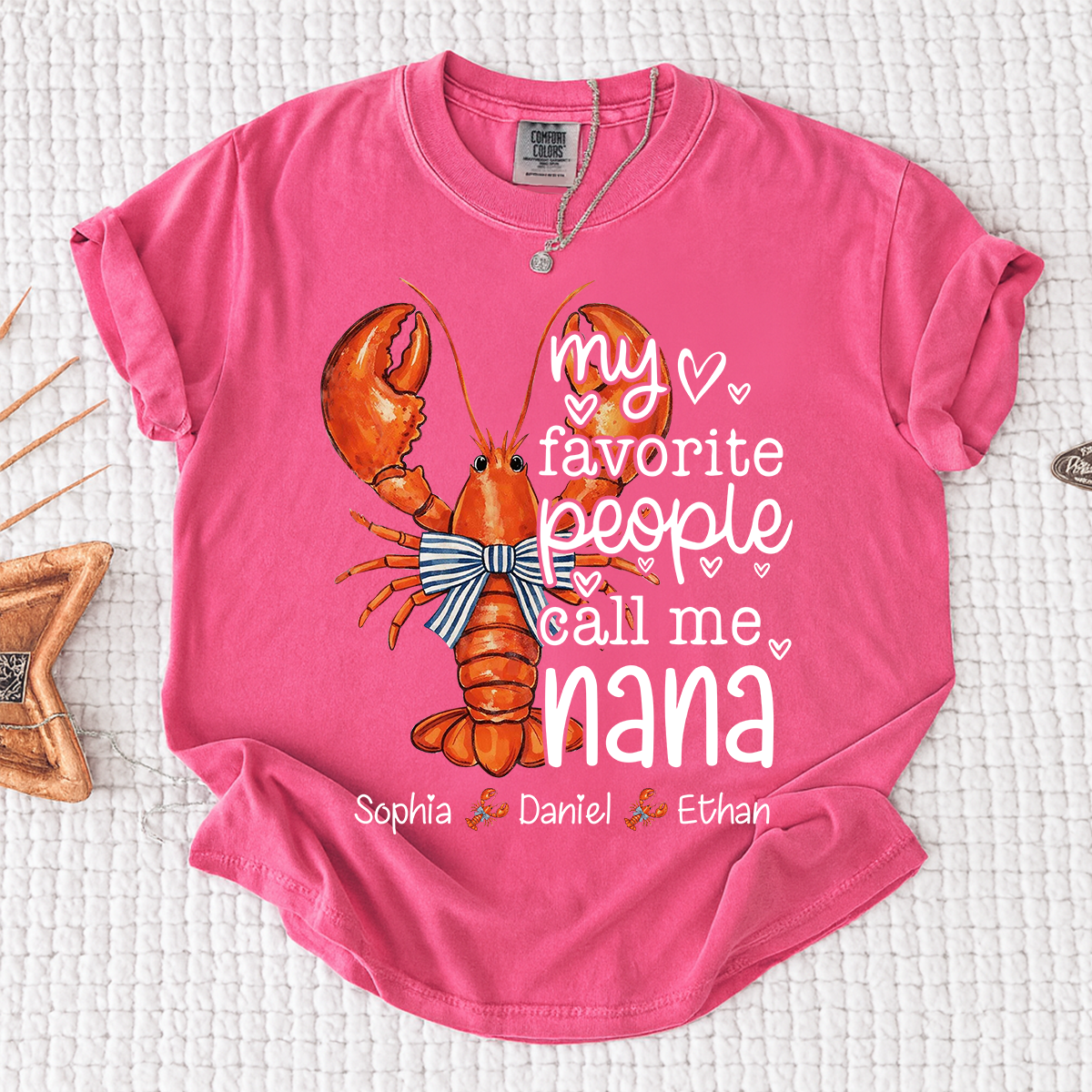 Comfort Colors® Personalized Nana Lobster Shirt, My Favorite People Call Me Nana Tee, Custom Grandkids Names T Shirt, Coastal Grandma Gift