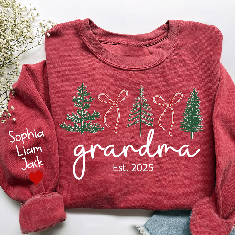 Personalized Grandma Christmas Sweatshirt, Custom Tree Design with Kids Names