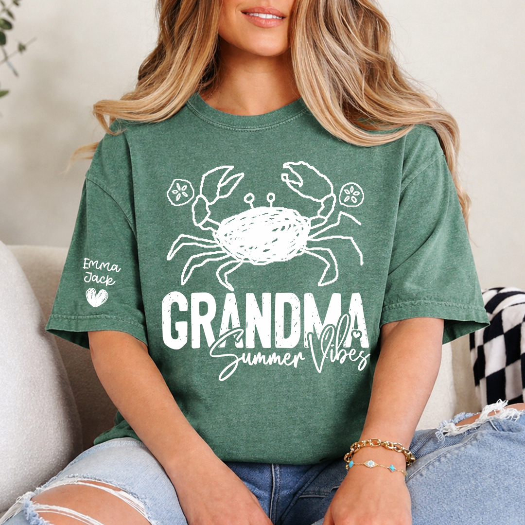 Funny Grandma Beach Shirt, Summer Vibes Crab Graphic Tee, Coastal Grandma Apparel