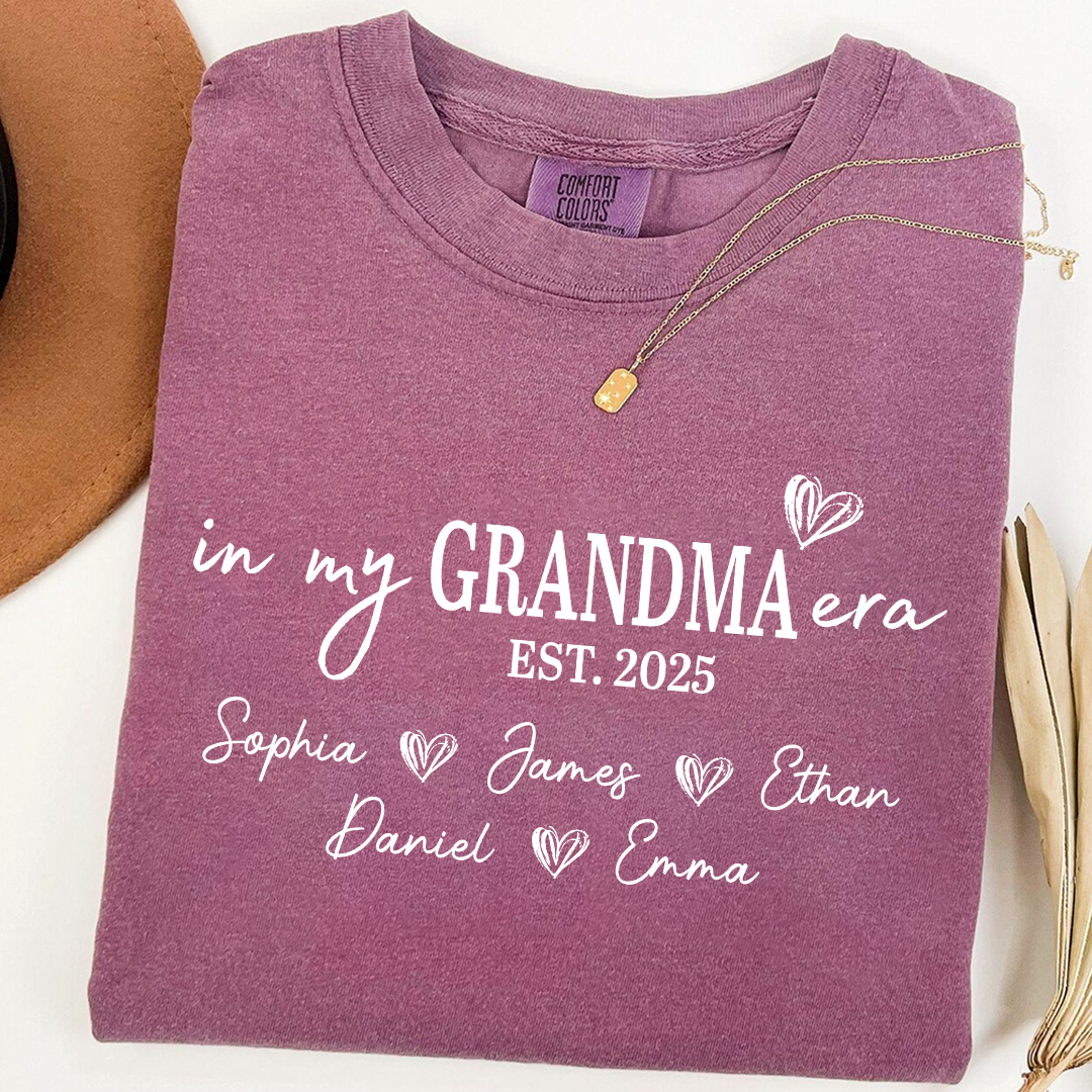 Comfort Colors In My Grandma Era Est 2025 Custom Shirt, Gift for Grandmother with Kids' Names