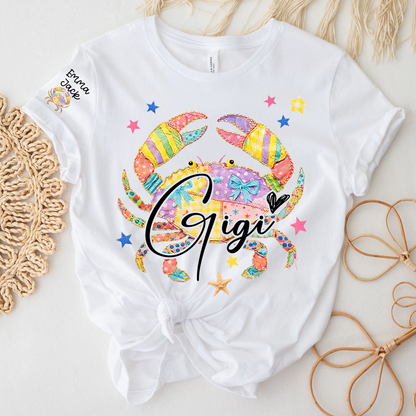 Custom Mimi T Shirt, Personalized Grandma Shirt with Kids Names, Colorful Crab Beach Design Tee, Summer Gift for Mimi