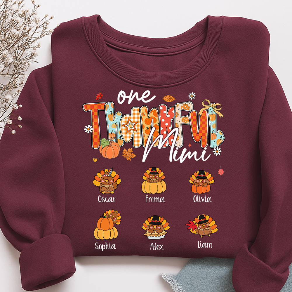 Personalized One Thankful Mimi Turkey Sweatshirt, Gift for Grandma and Kids