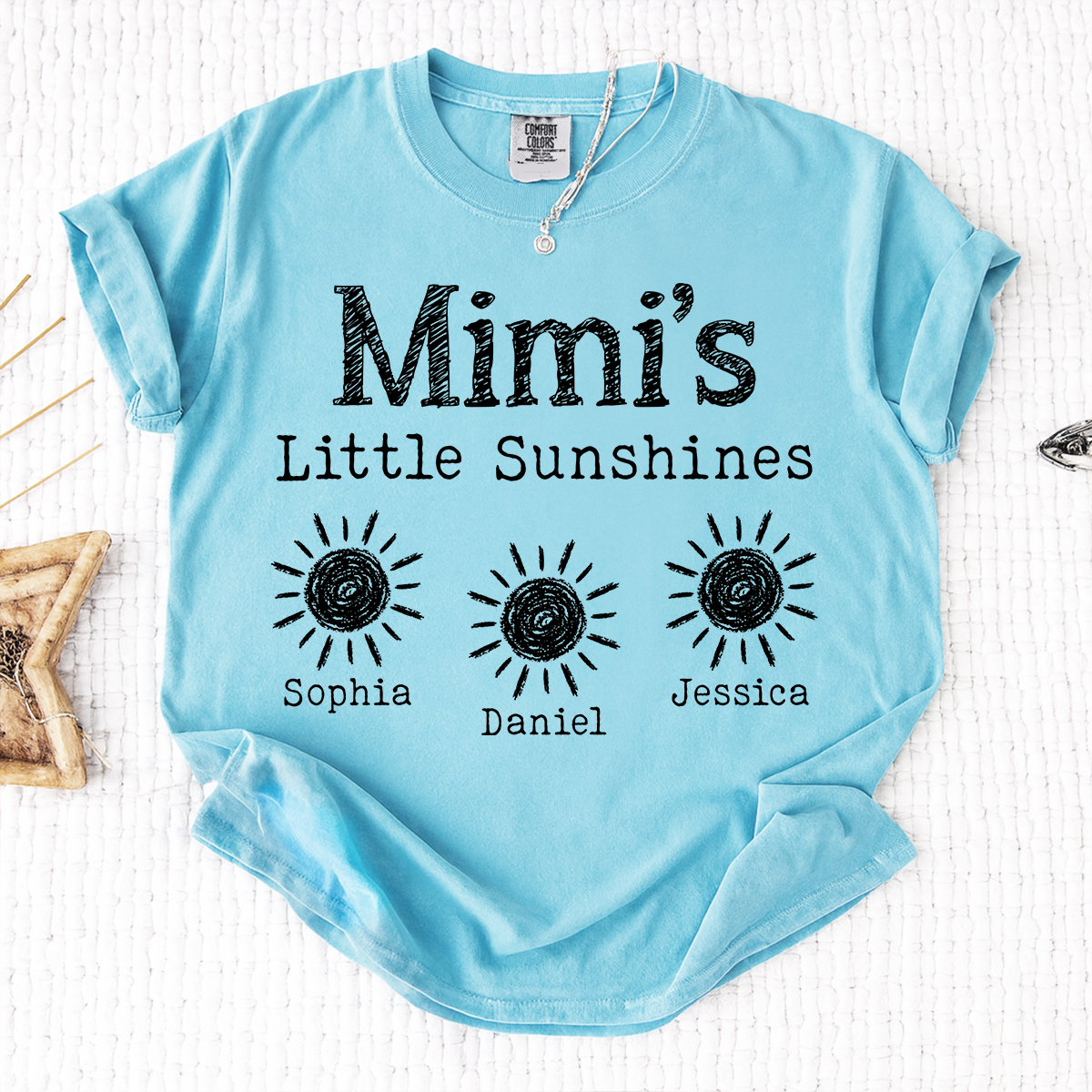 Comfort Colors Personalized Mimi's Little Sunshines Shirt with Grandkids Names, Custom Mimi Tee, Family Gift for Grandma and Mimi