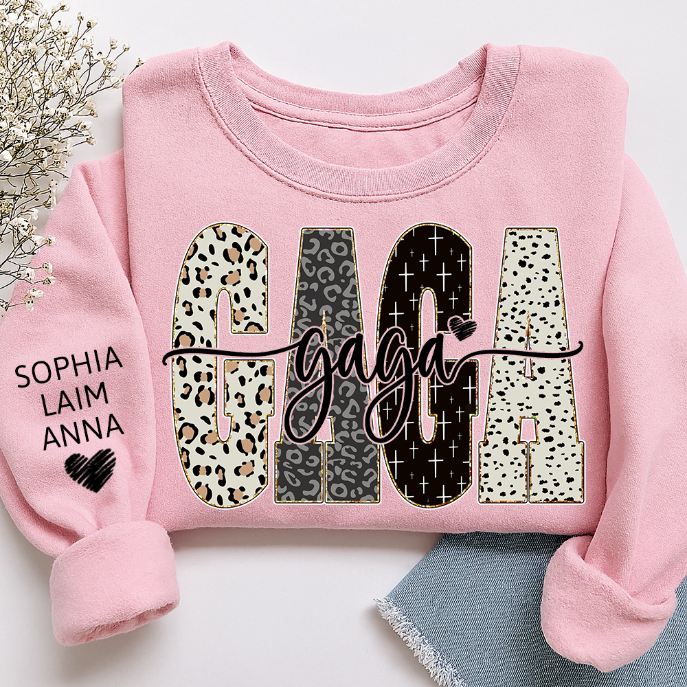 Personalized Gaga Leopard Sweatshirt – Custom Bible Style Design, Unique Gift for Grandma and Her Grandkids