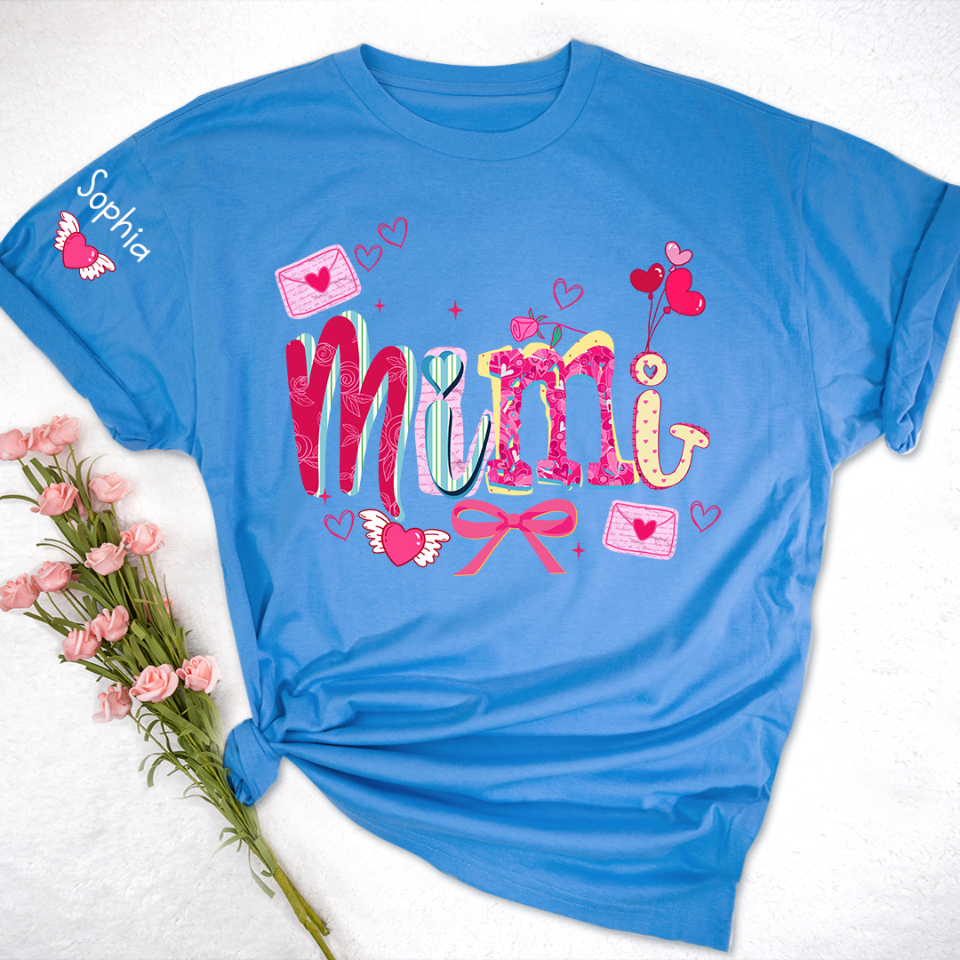 Custom Mimi Valentine Brushstroke T-shirt, Heart Shaped valentine Gift for Grandma And Kids