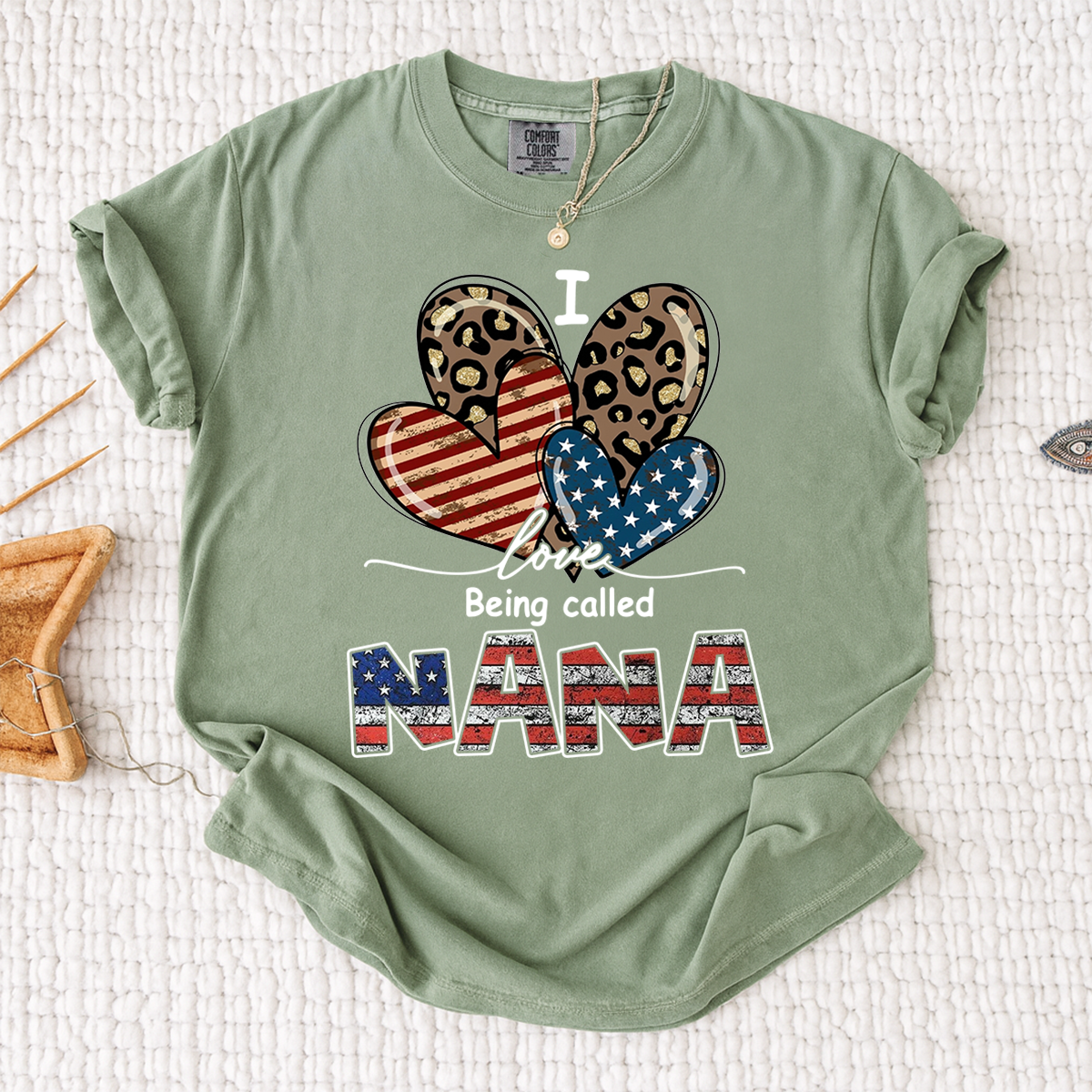 Comfort Colors® I Love Being Called Nana American Flag Heart Shirt, For Gift Grandma