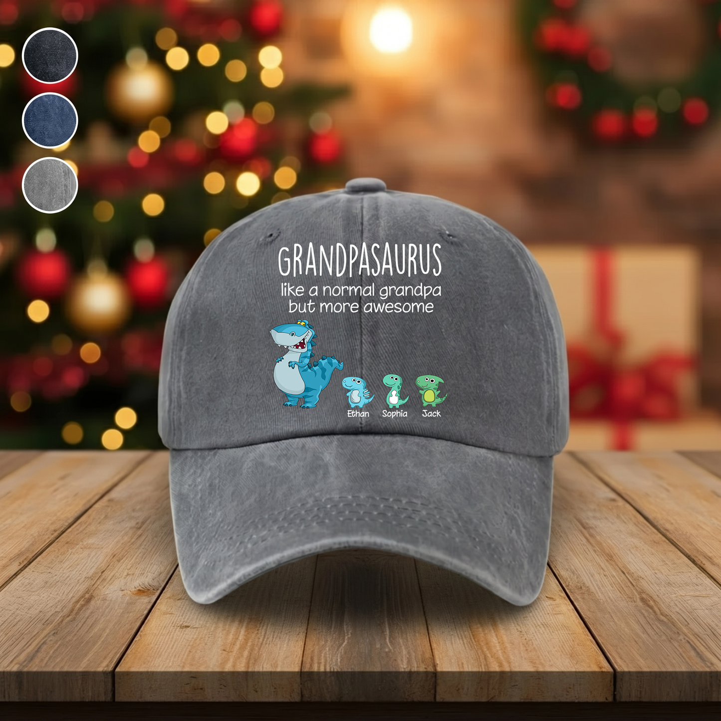 Grandpasaurus Dinosaur Hat for Grandpa, Funny Grandpa Cap with Cute Dino Family Design, Personalized Fathers Day Birthday Gift for Grandfather Dad Men