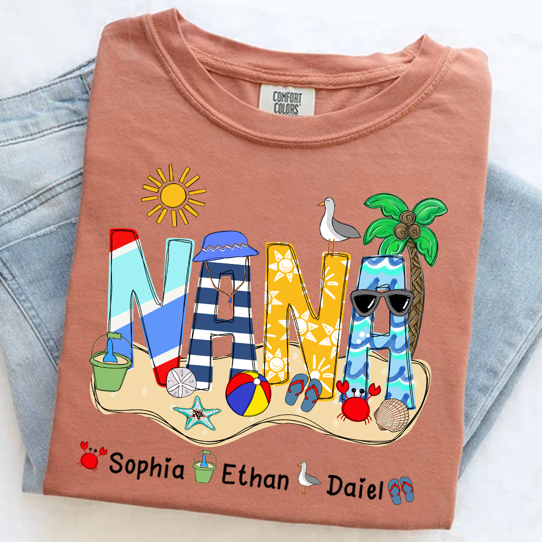 Comfort Colors® Summer Nana Tshirt, Custom Nickname With Grandkids Name, Love Summer 2025